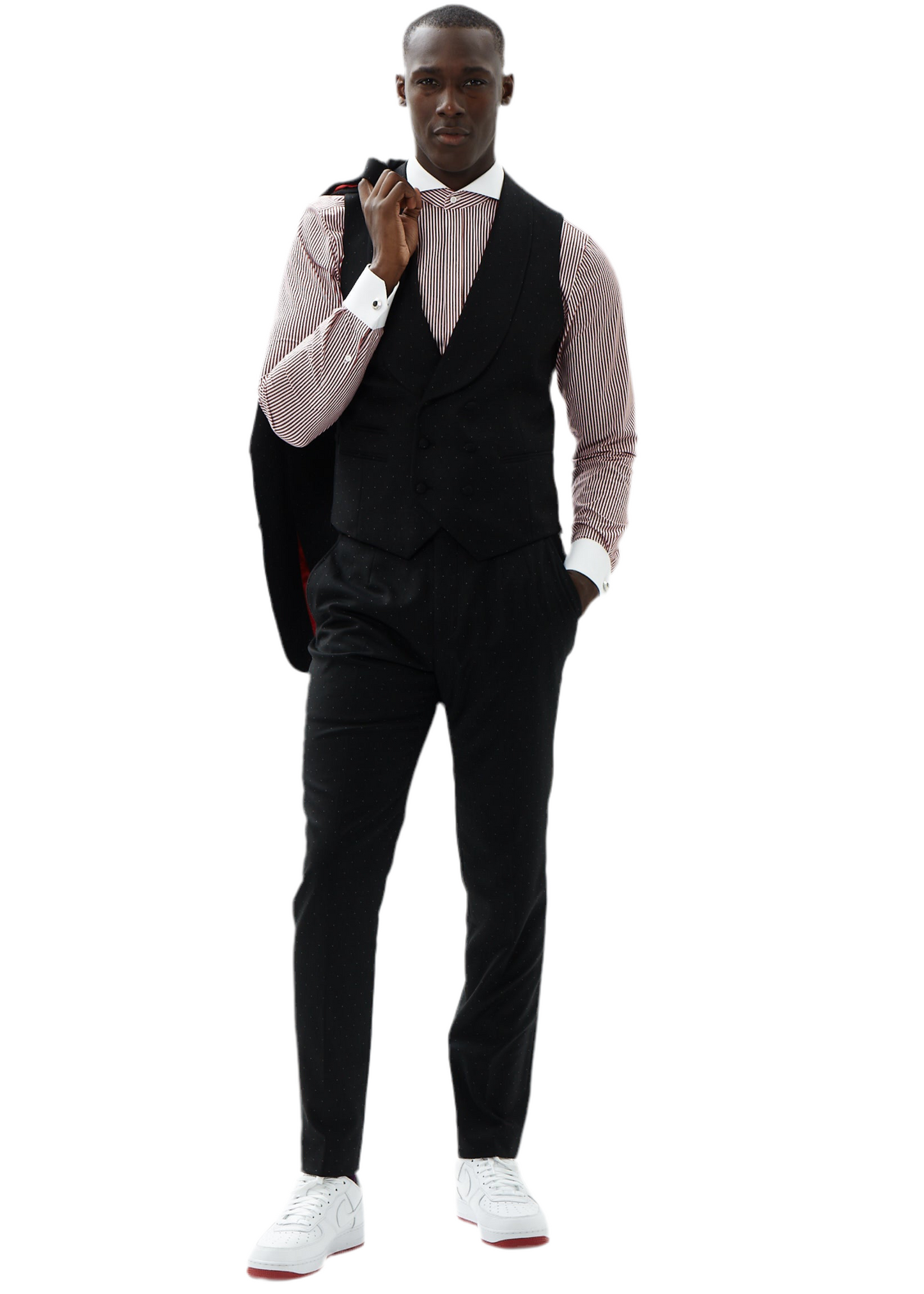 White Cut away collar Red pinstripe White  Cuff