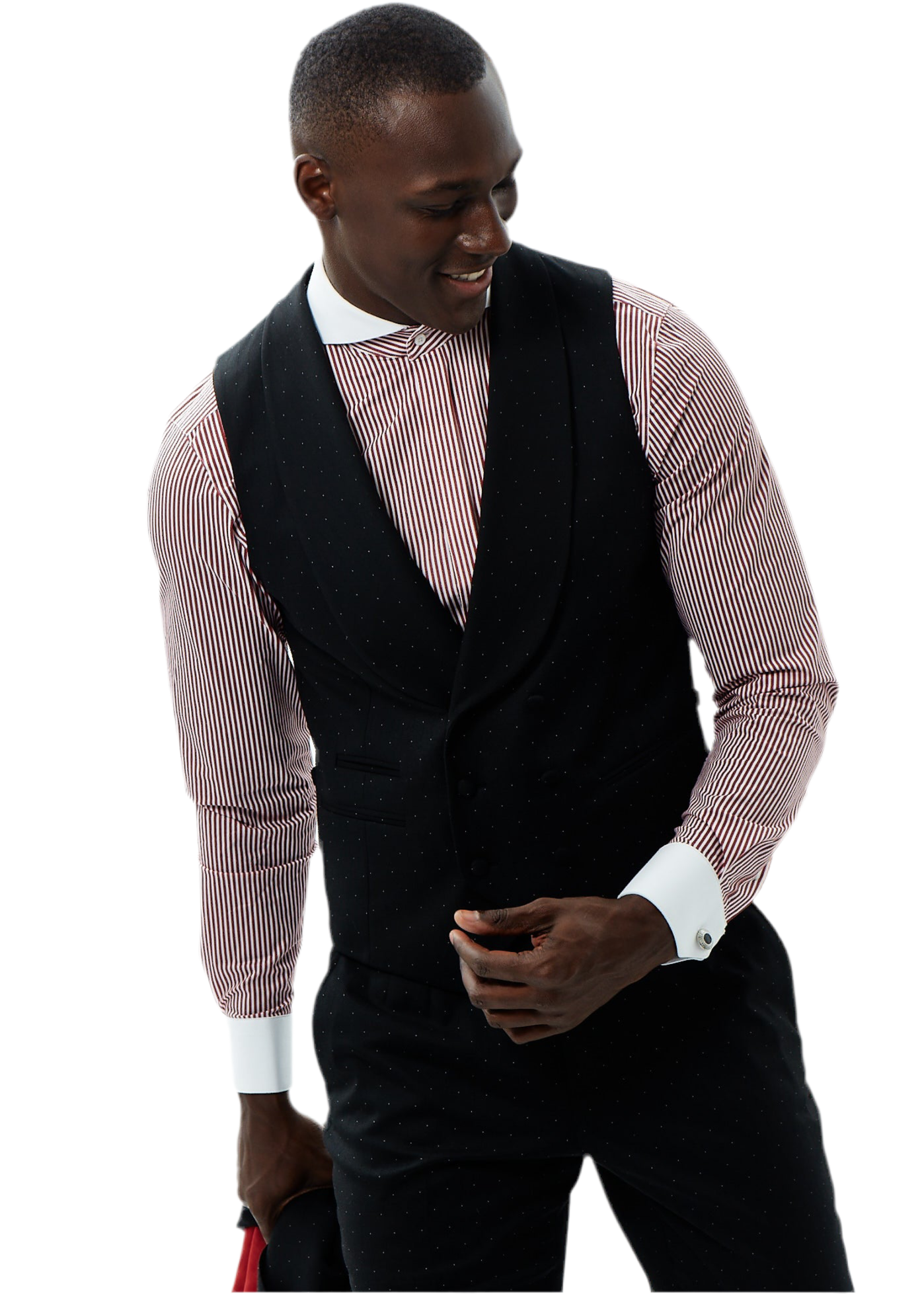 White Cut away collar Red pinstripe White  Cuff