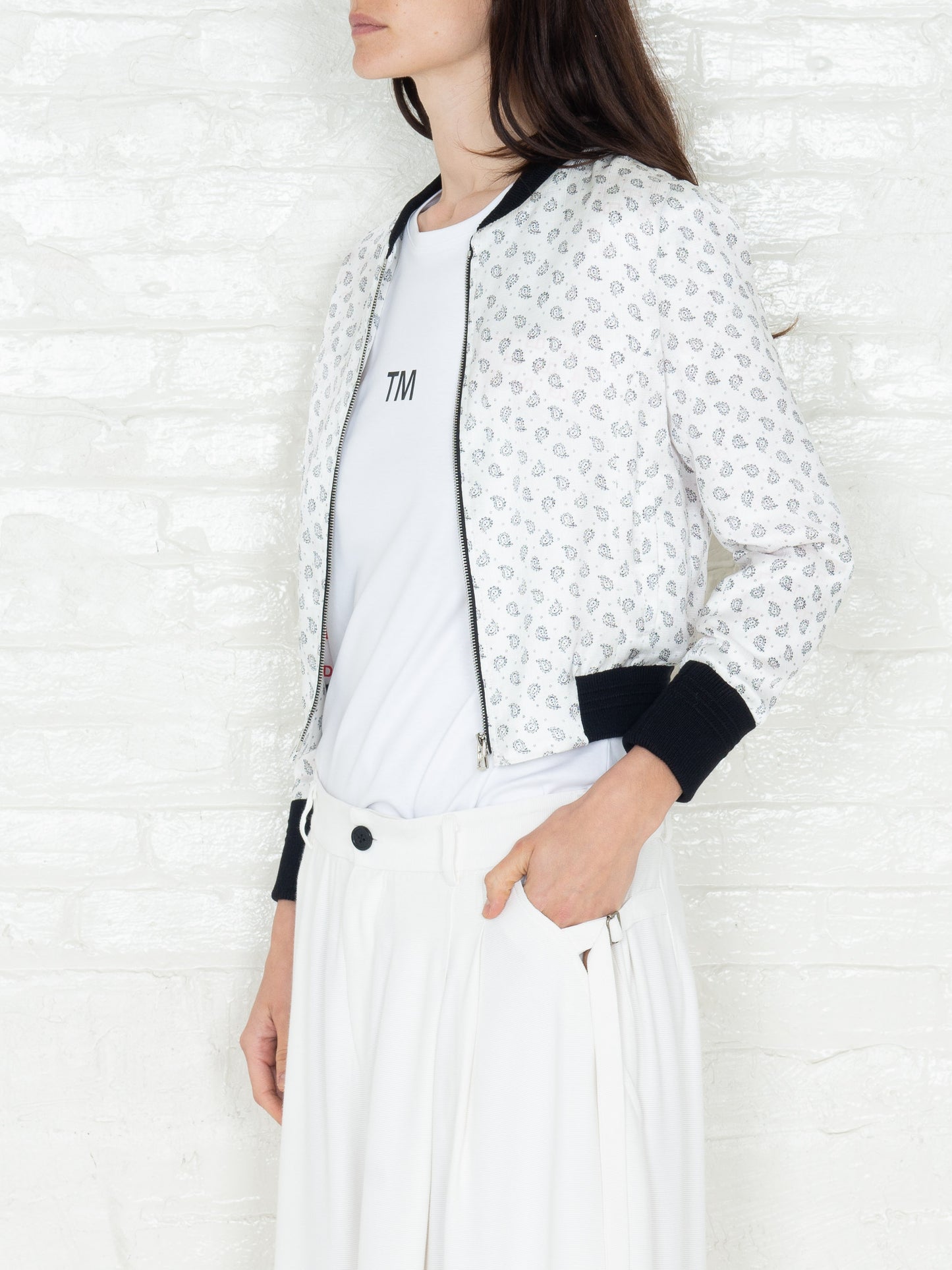 "The Classic Bomber" 3/4 in White & Black Print