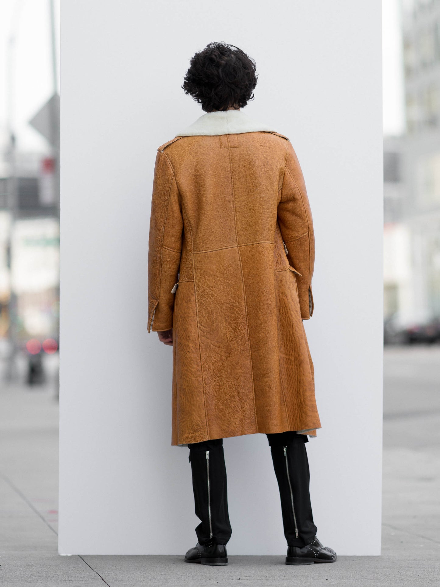 Shearling-Lined Camel Leather Coat