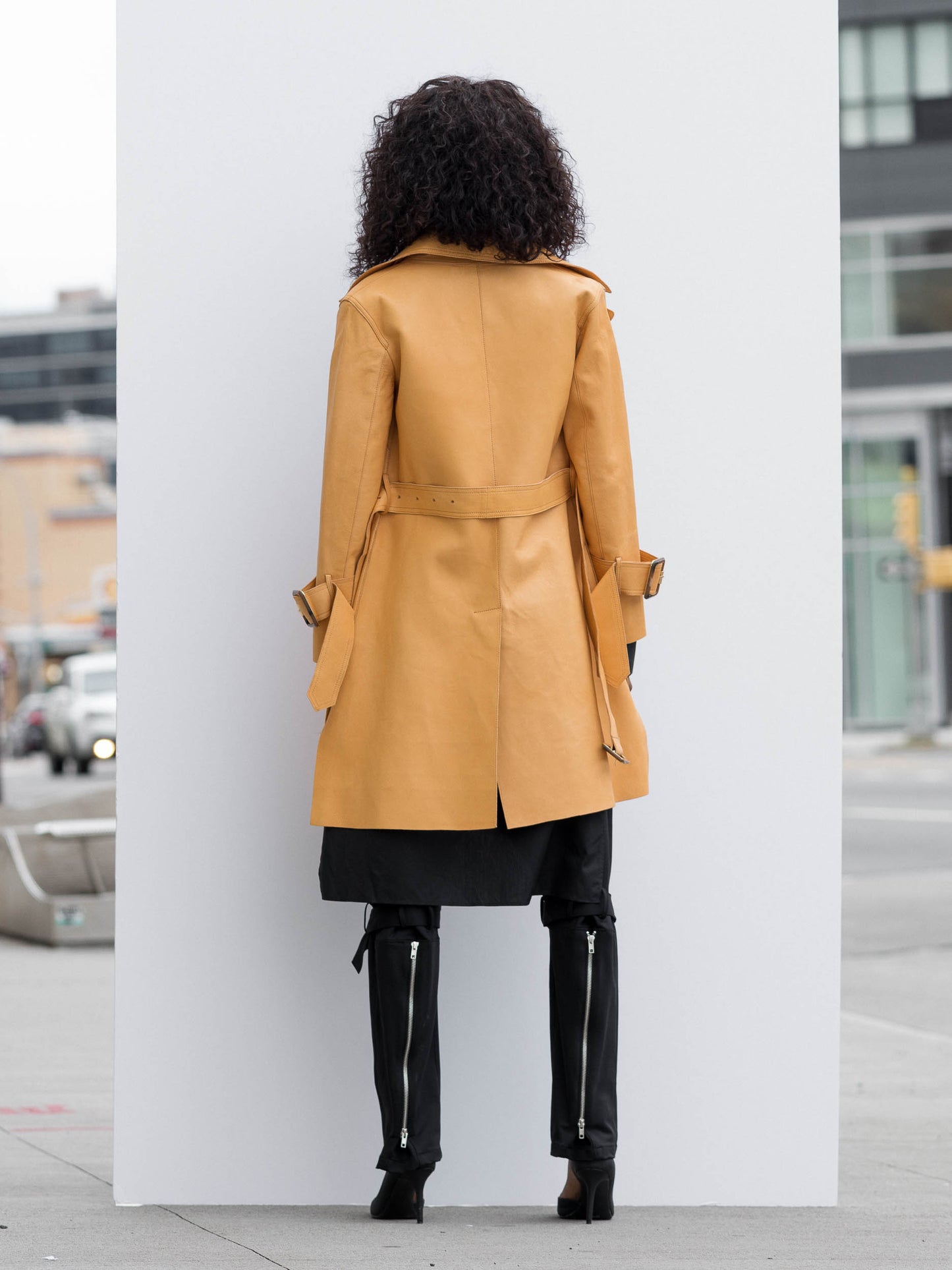 Matrix Yellow Leather Trench Coat With Pocket