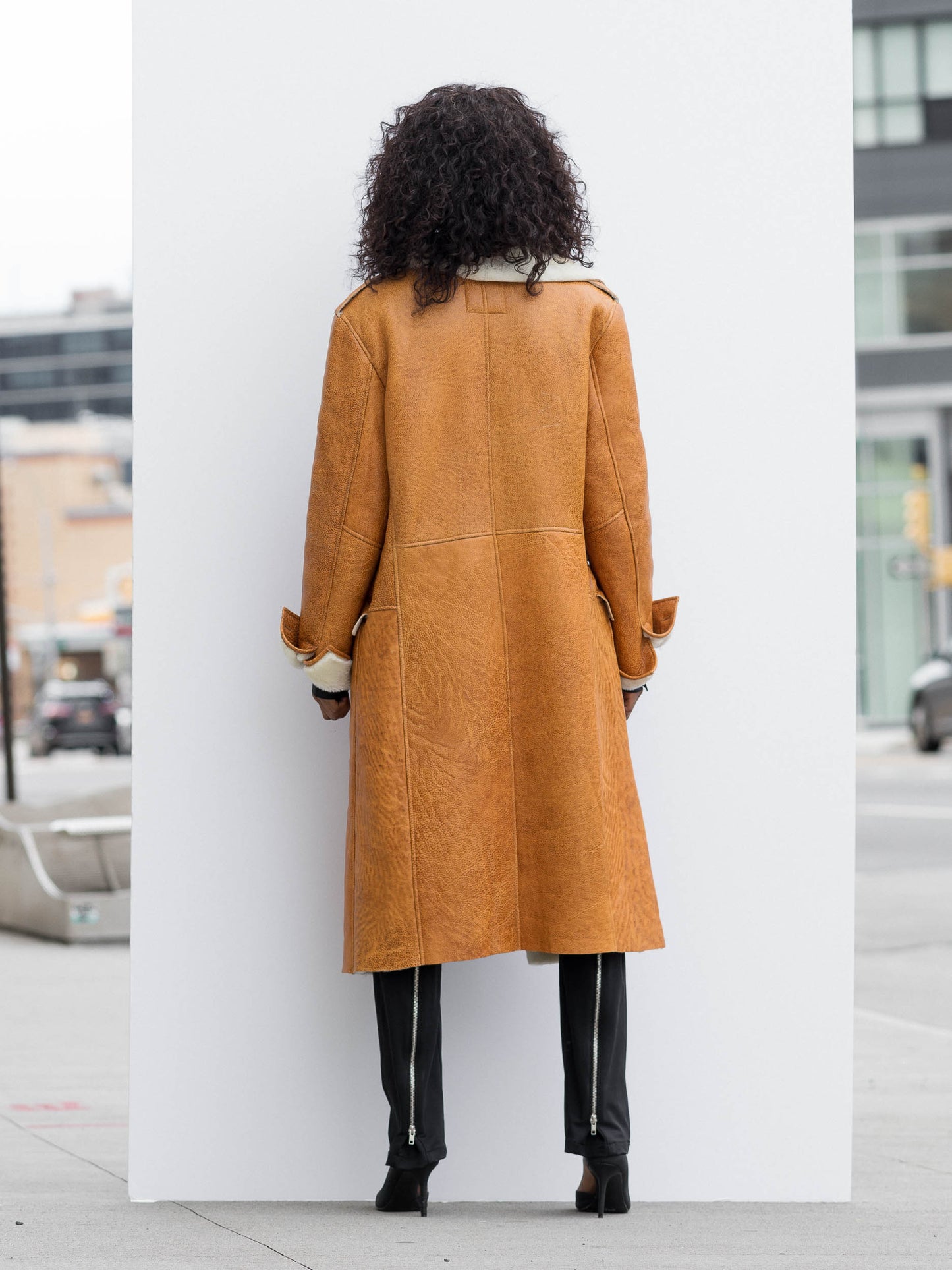 Shearling-Lined Camel Leather Coat