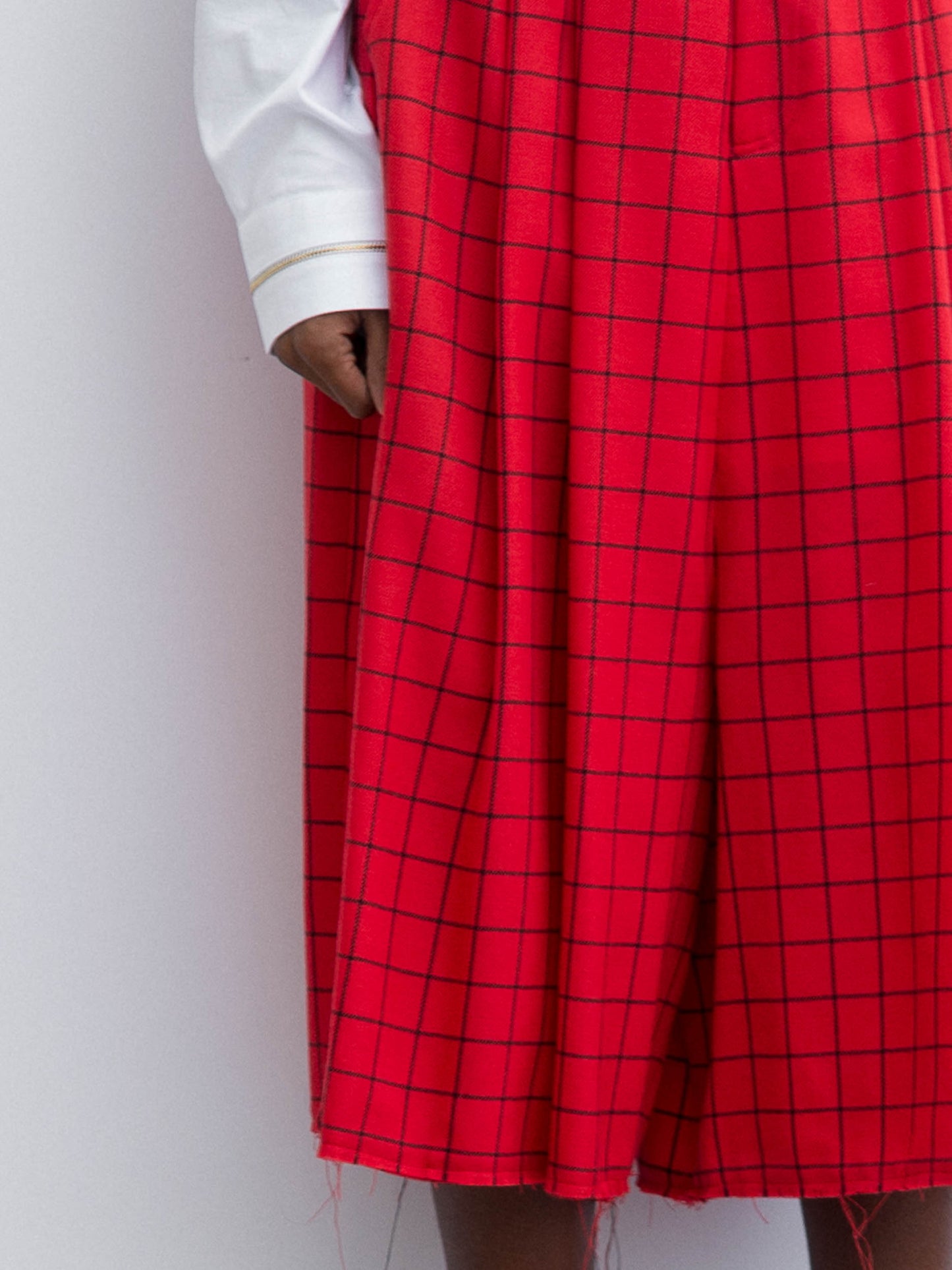 Red Skirt Pants With Black Squares