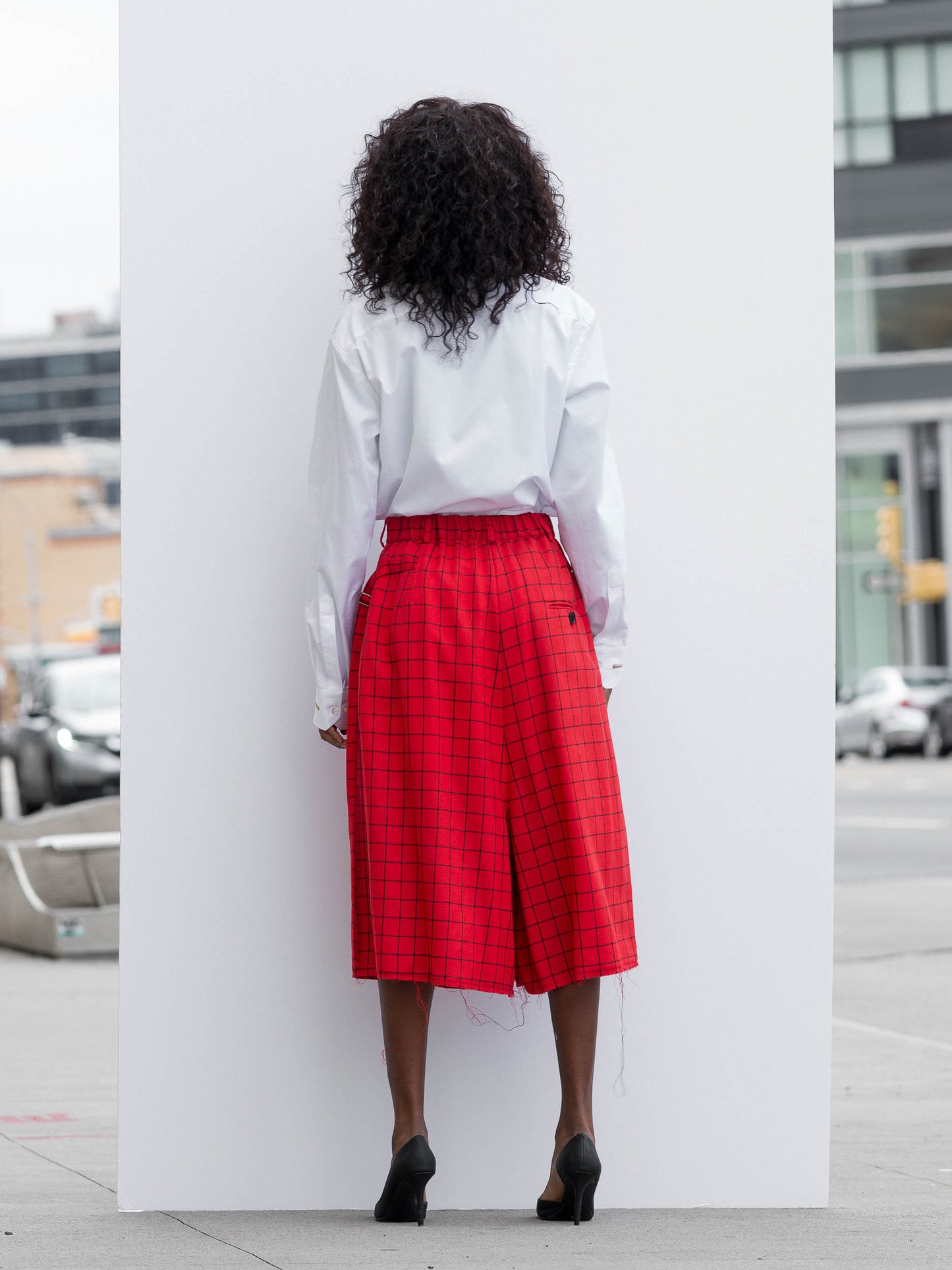 Red Skirt Pants With Black Squares