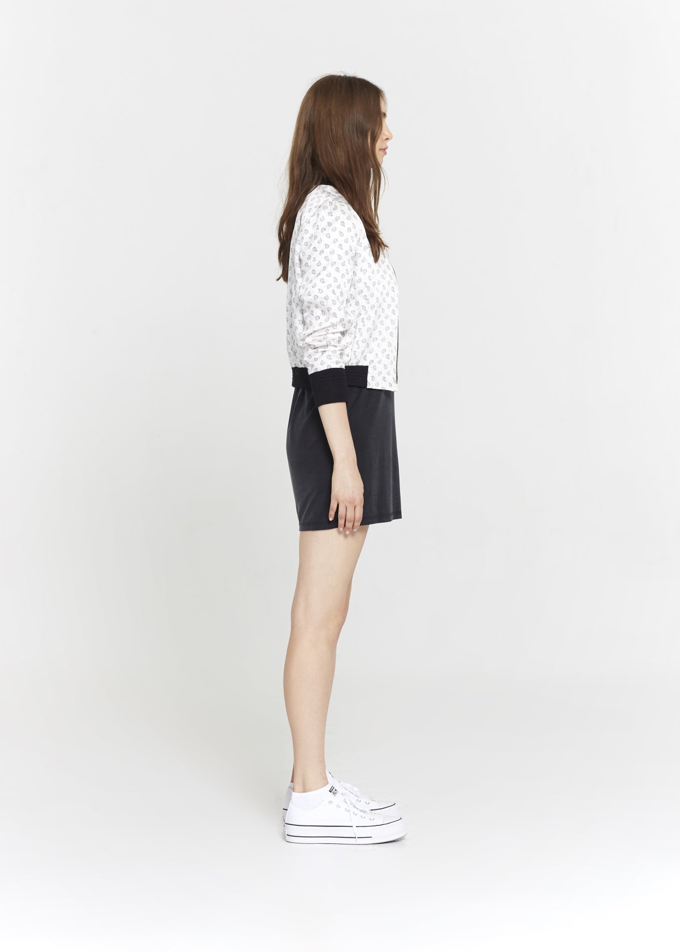 "The Classic Bomber" in White & Black Paisley - 3/4 Cut