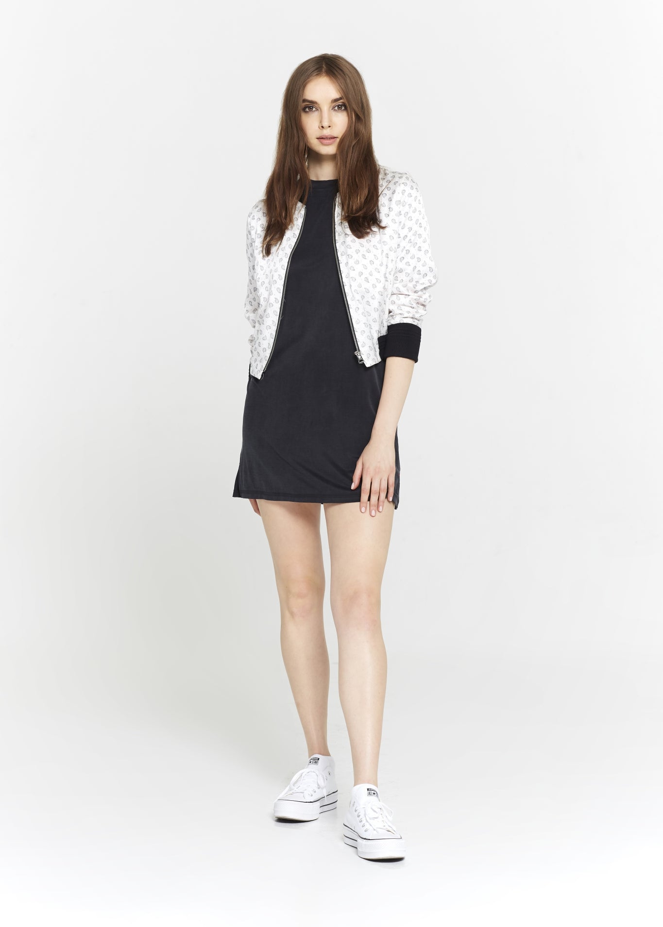 "The Classic Bomber" in White & Black Paisley - 3/4 Cut