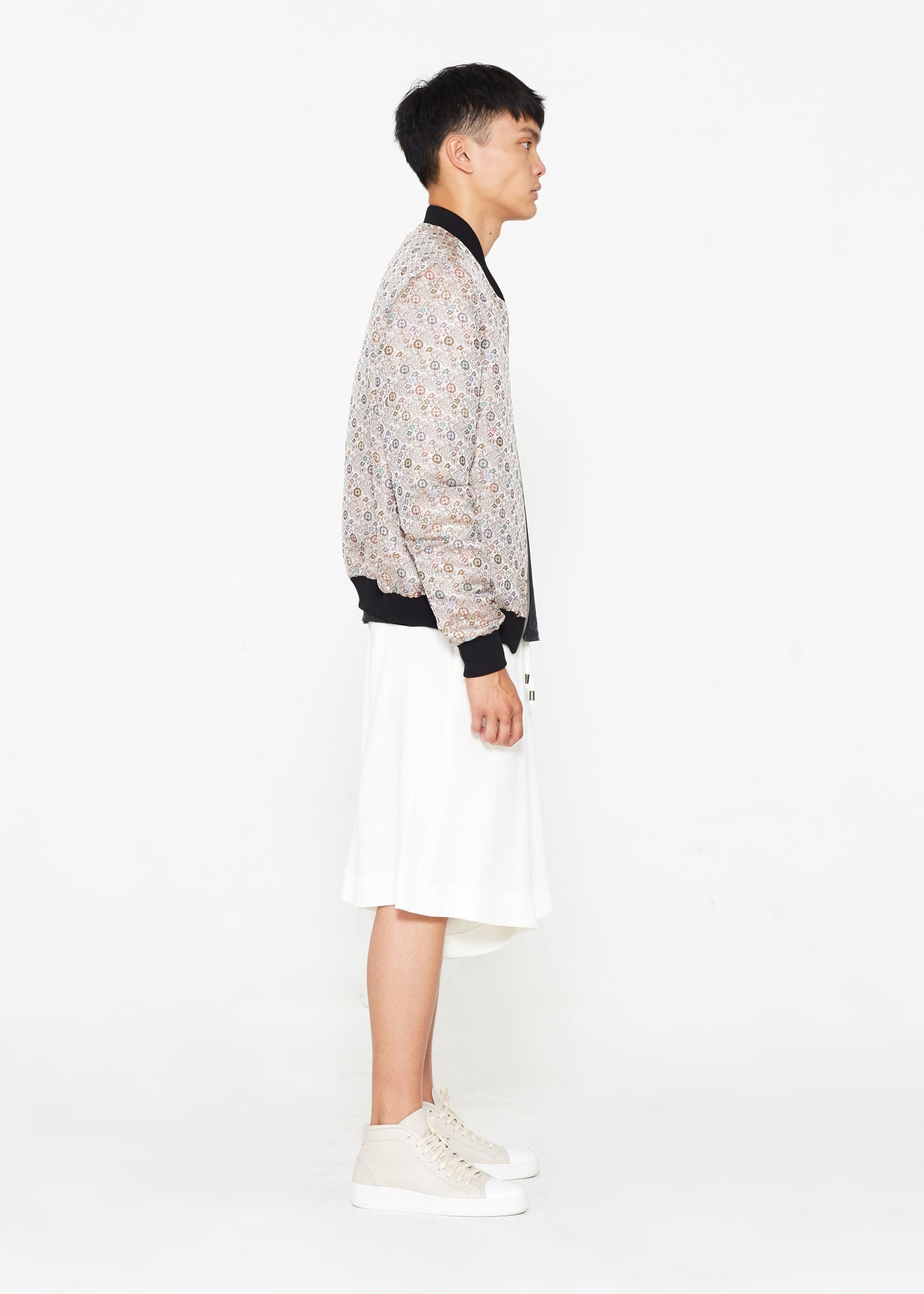 "The Limited Edition Crepe Bomber" in Silver Floral