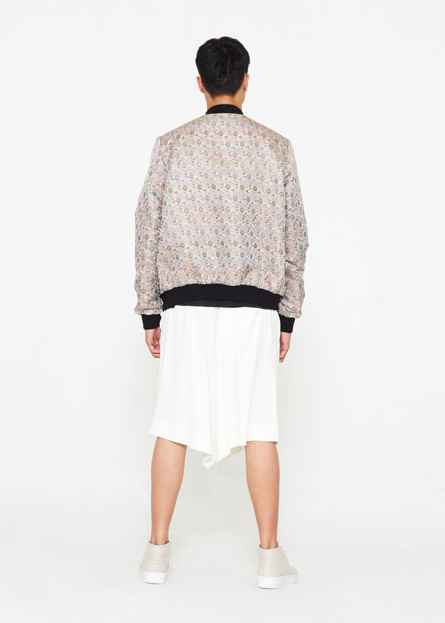 "The Limited Edition Crepe Bomber" in Silver Floral