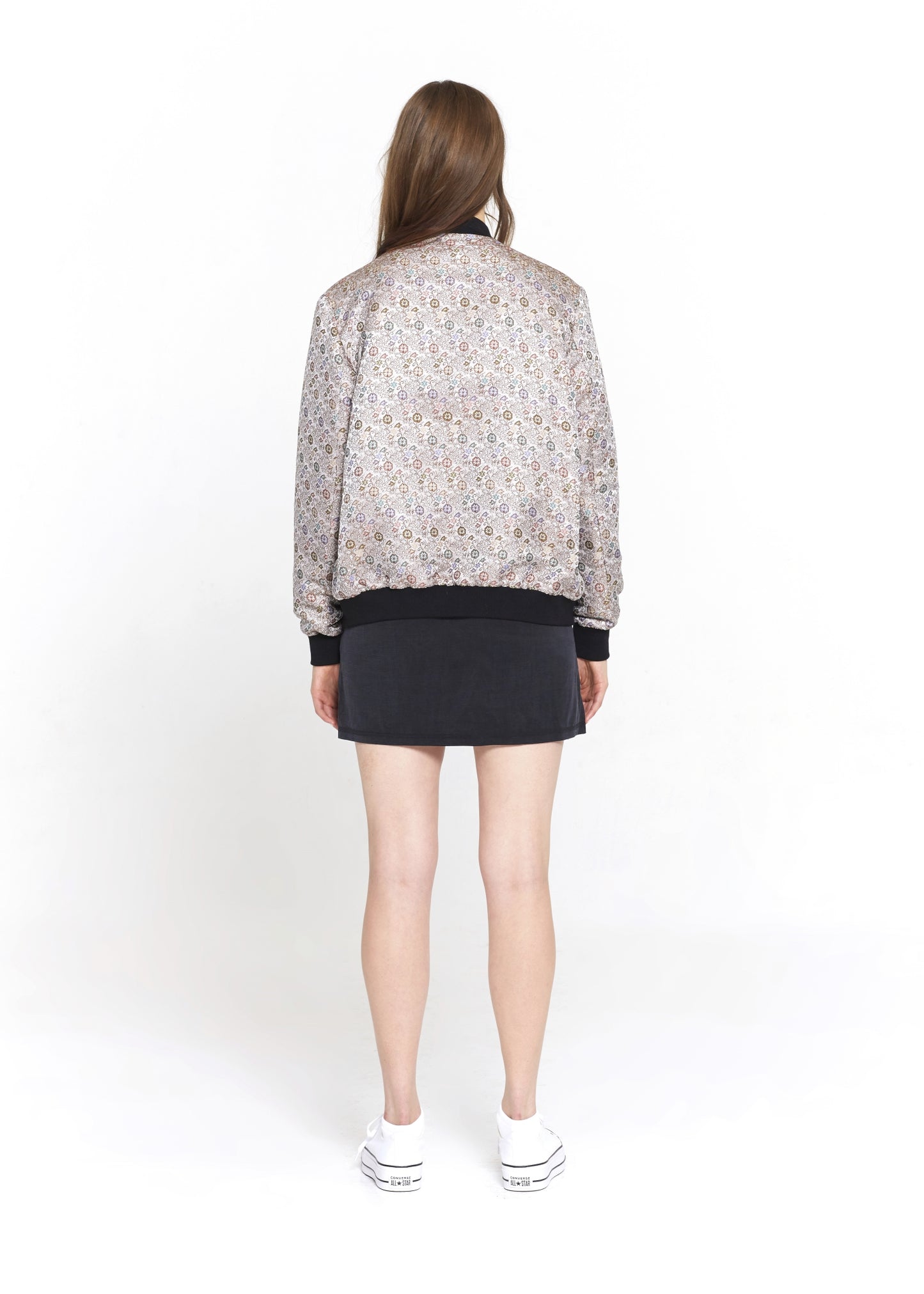 "The Limited Edition Crepe Bomber" in Silver Floral