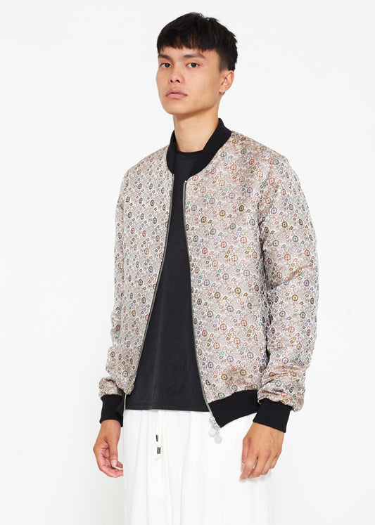 "The Limited Edition Crepe Bomber" in Silver Floral