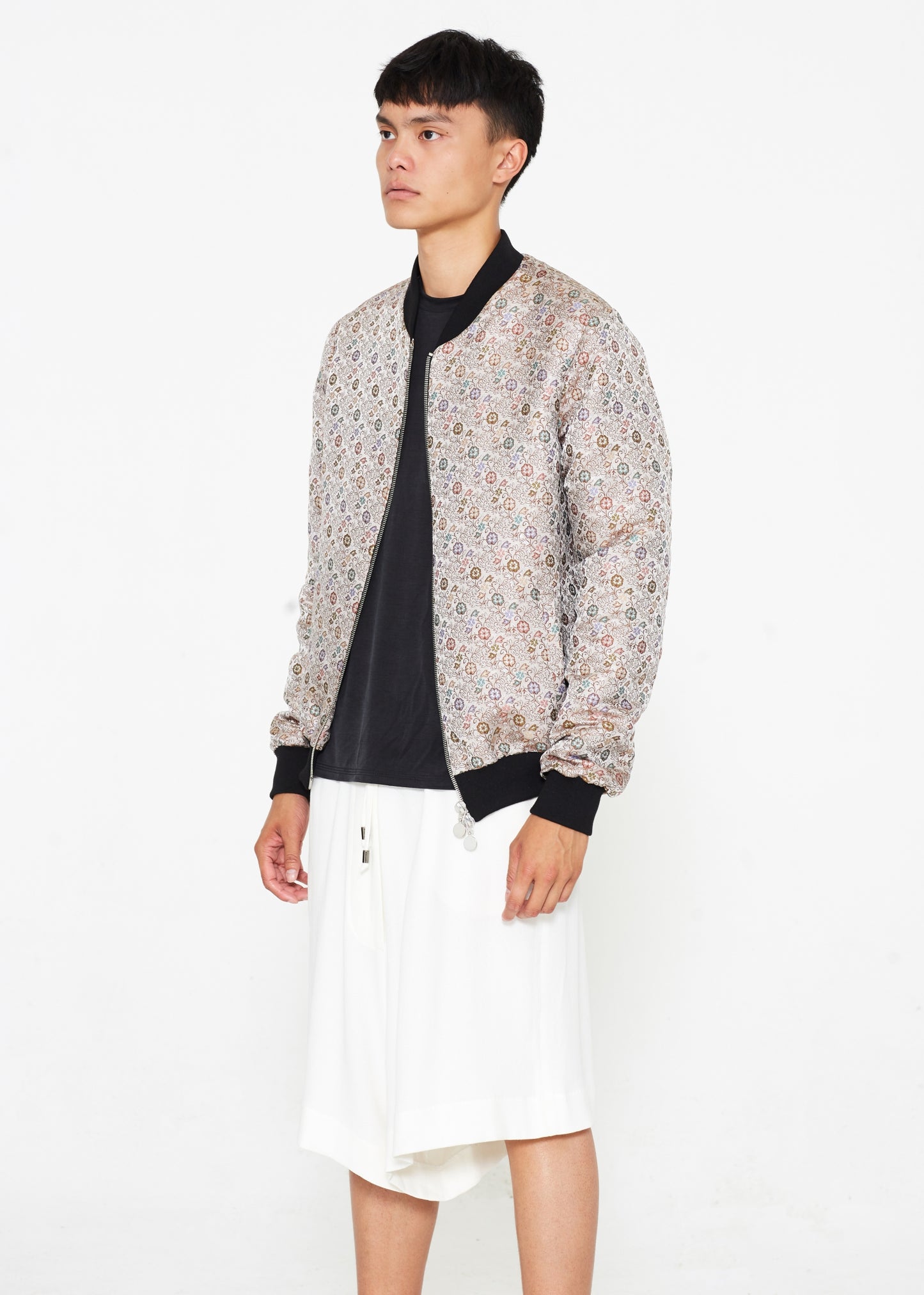 "The Limited Edition Crepe Bomber" in Silver Floral