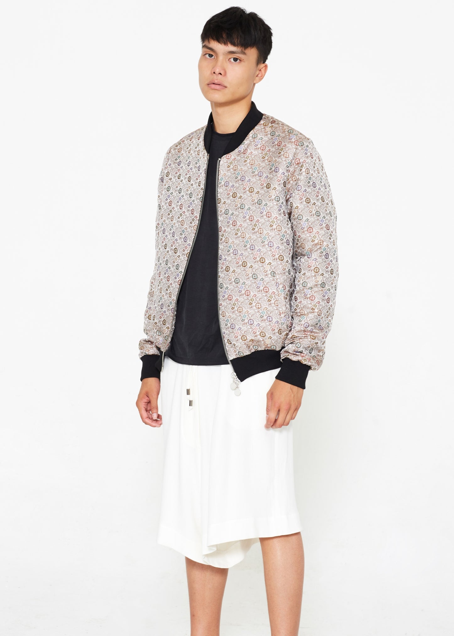 "The Limited Edition Crepe Bomber" in Silver Floral