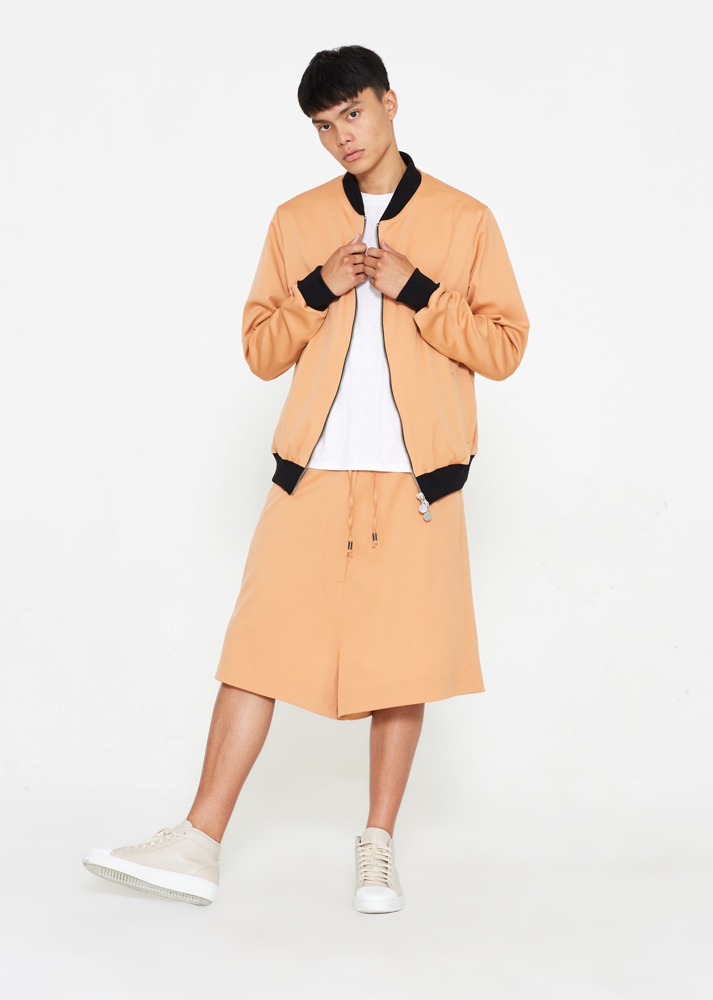 "The Limited Edition Super 150 Wool Bomber" in Peach