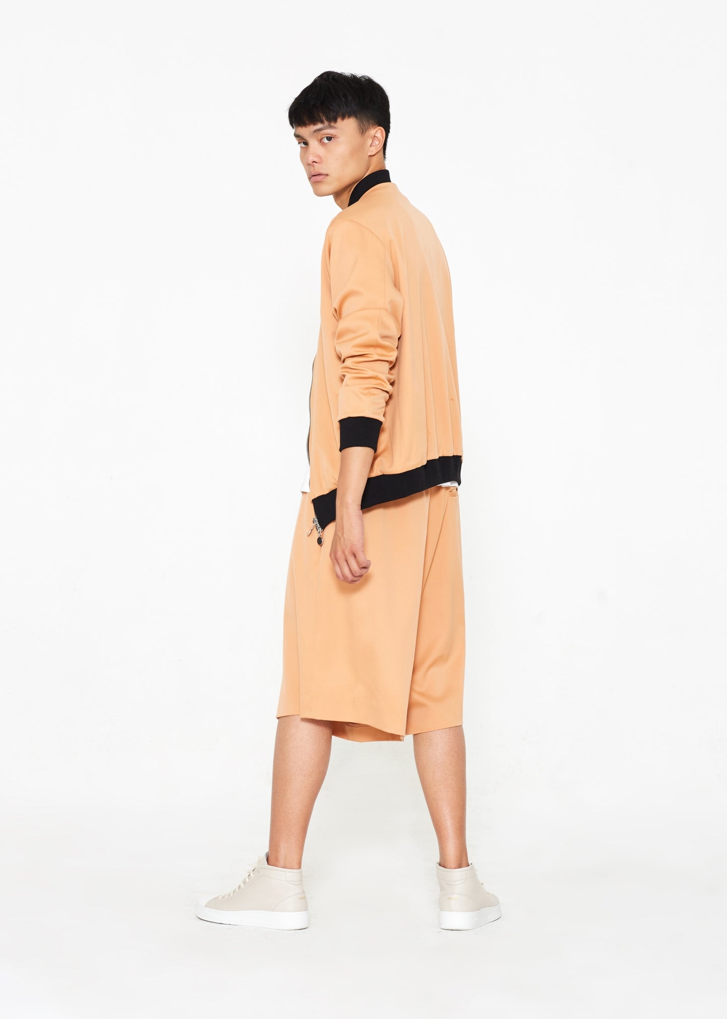 "The Limited Edition Super 150 Wool Bomber" in Peach