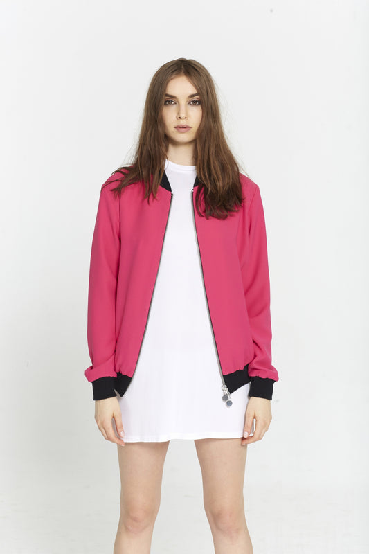 "The Limited Edition Crepe Bomber" in Fuchsia Pink