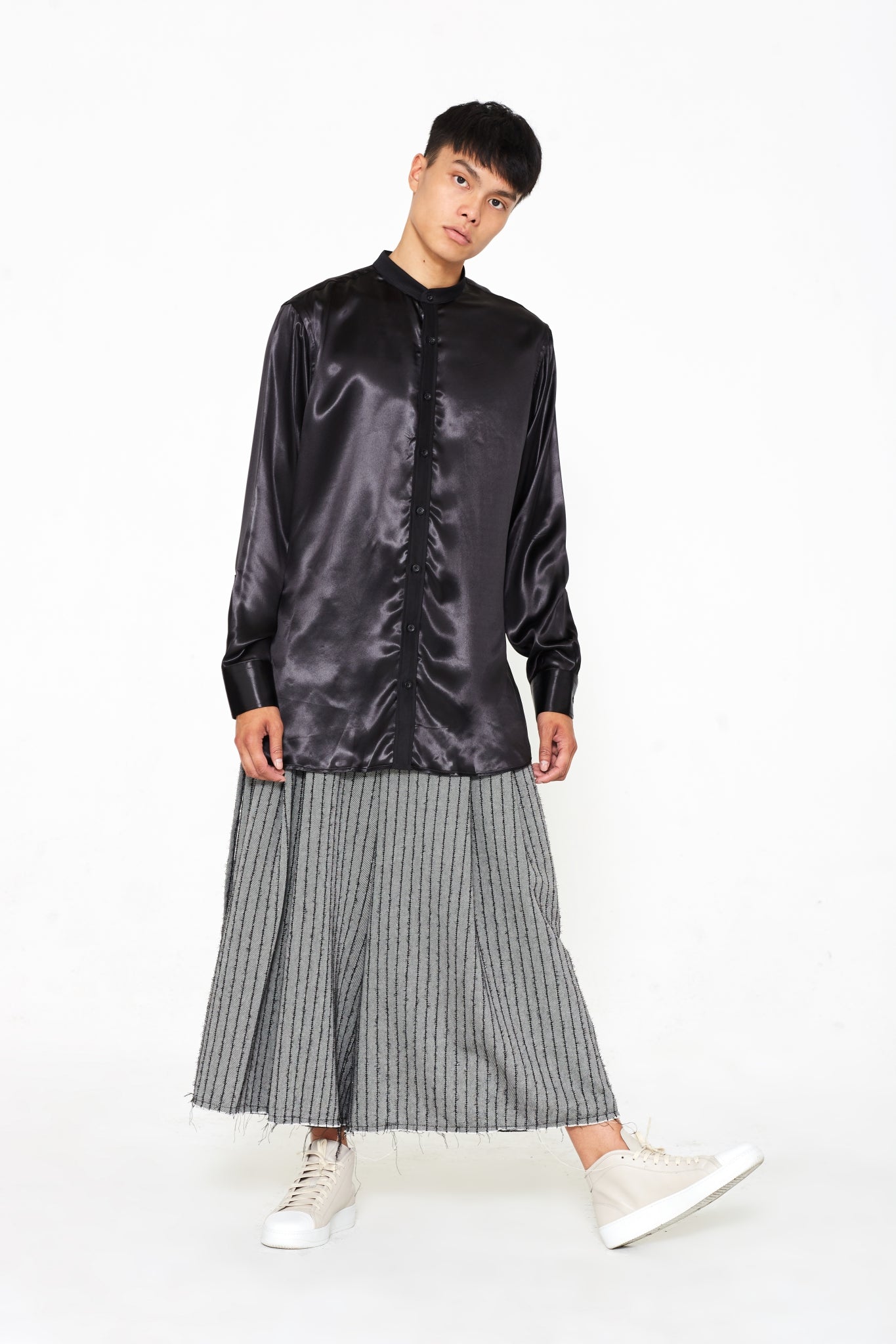 "The Skirt Pant" in Grey and Black Stripes