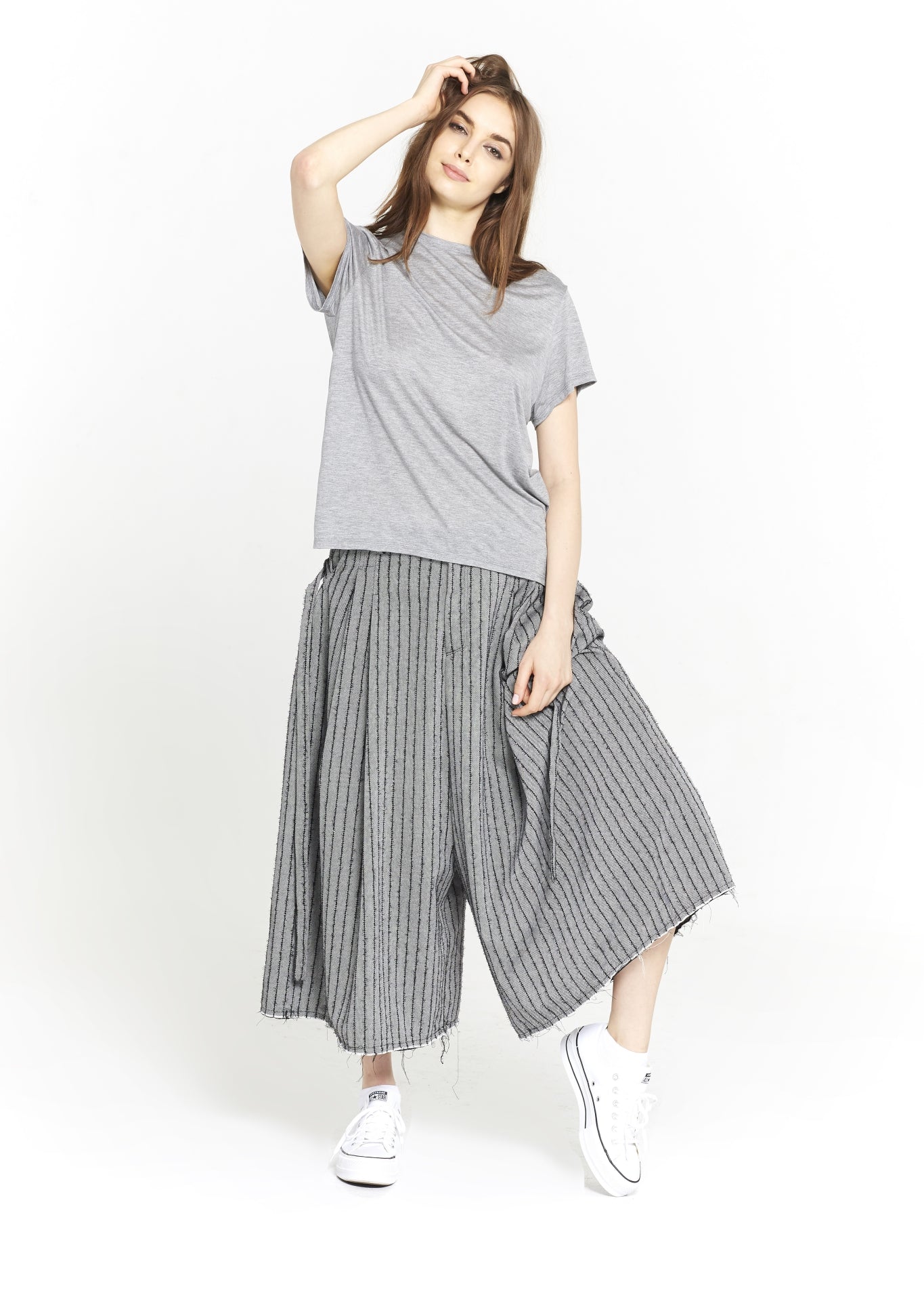 "The Skirt Pant" in Grey and Black Stripes