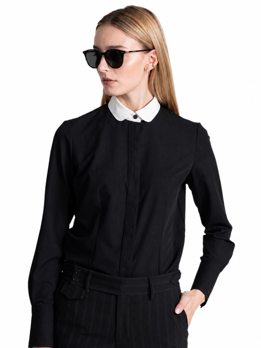 Mallard Black Shirt with White Club Collar
