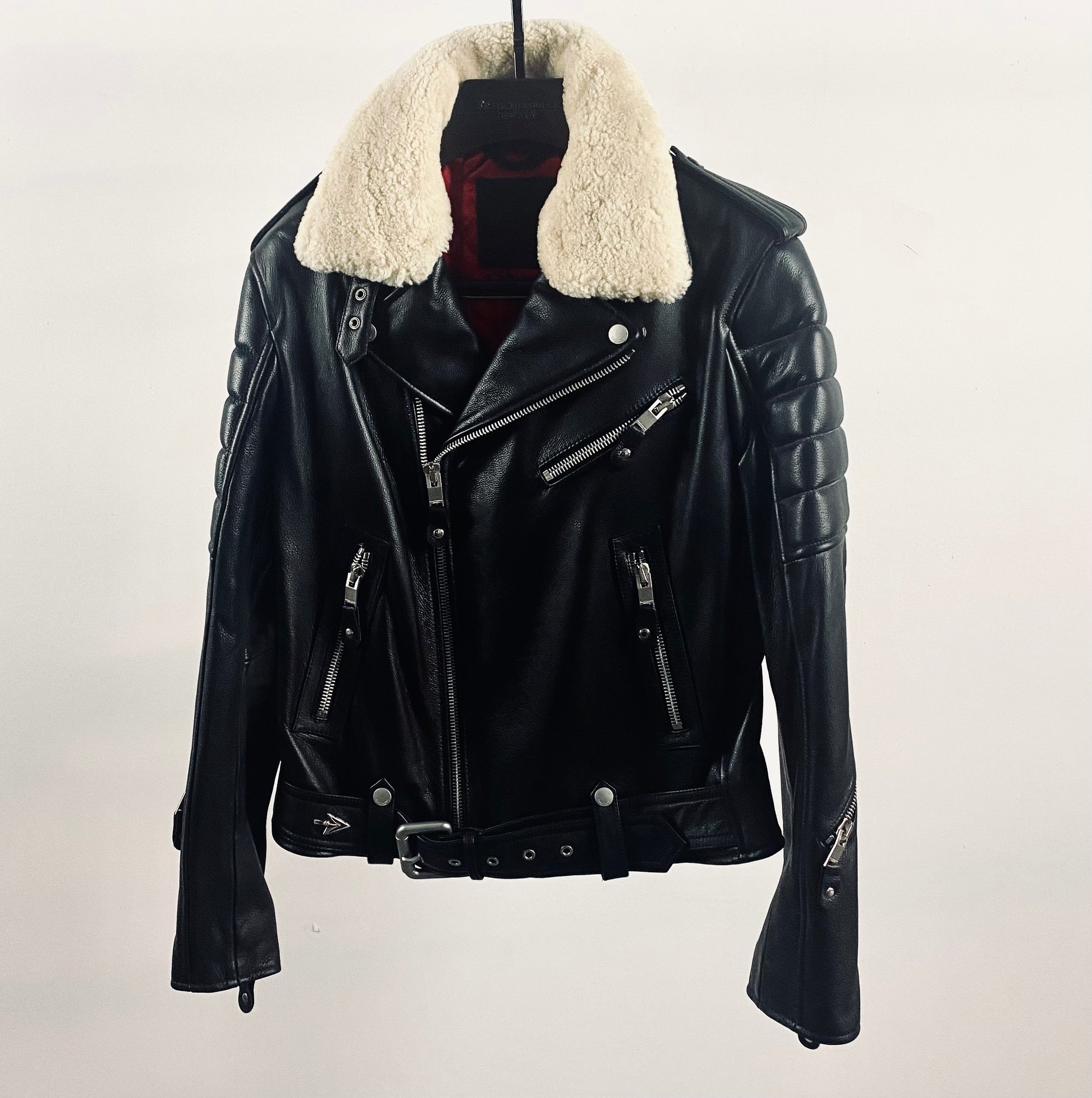 Leather Biker Jacket With Detachable Shearling Collar FRANK DEBOURGE