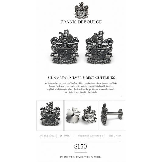 Crest Cufflinks — Gunmetal Silver — details