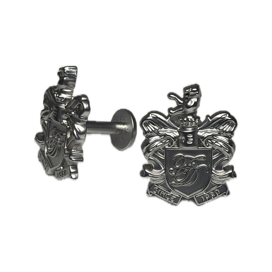 Crest Cufflinks — Gunmetal Silver — tres-quartos