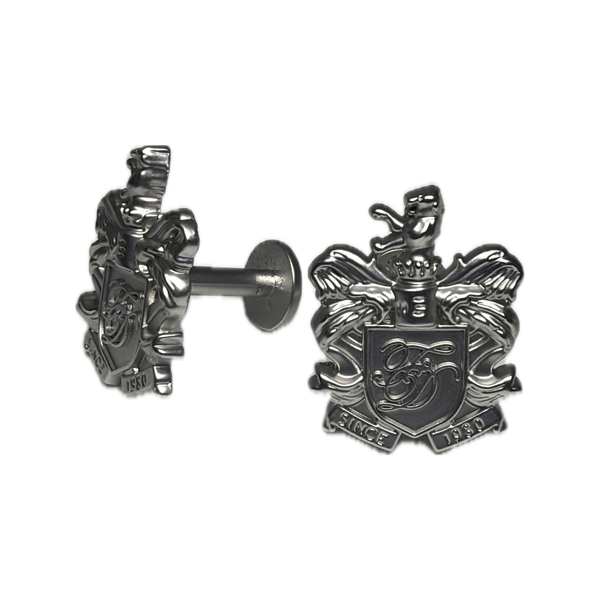 Crest Cufflinks — Gunmetal Silver — tres-quartos