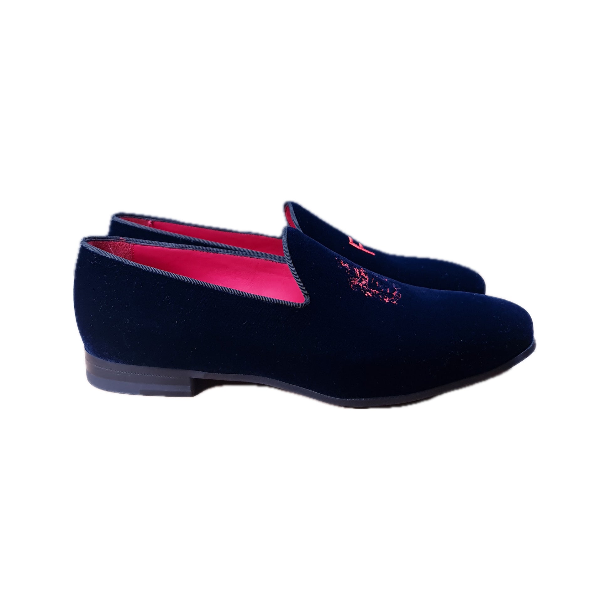 Navy Velvet Slip-On Loafers — frente