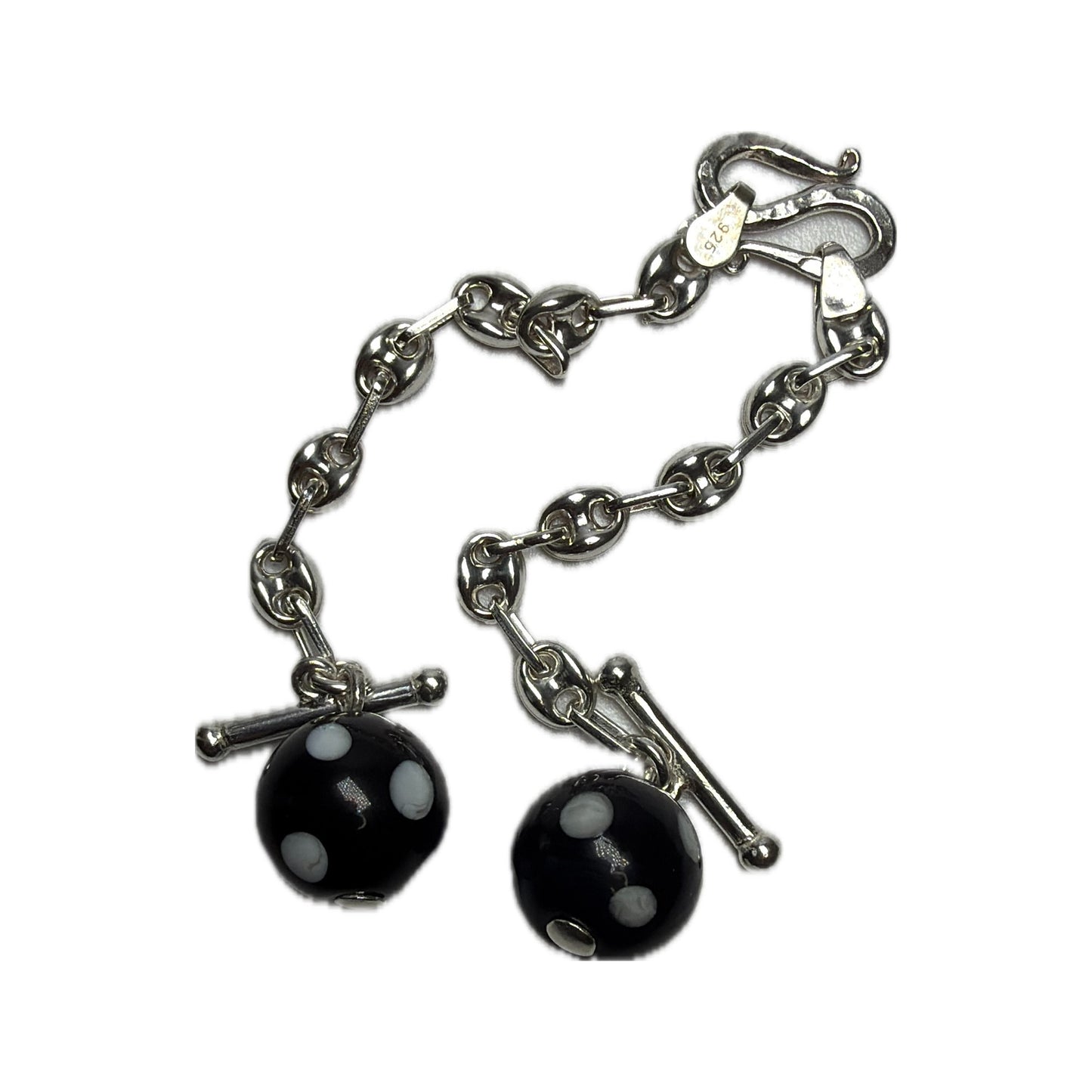 Heritage Button Chain — Black & White Agate — topo