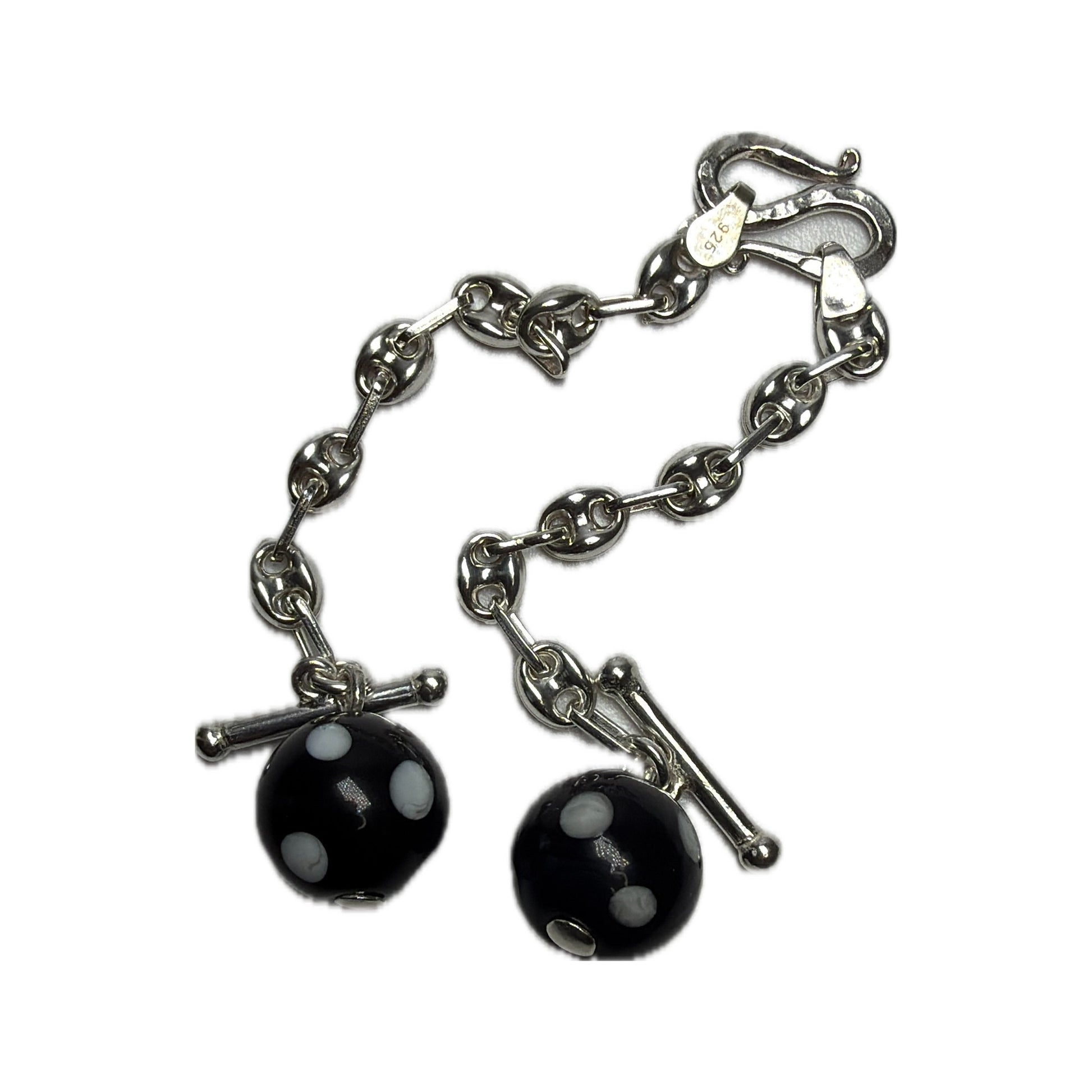 Heritage Button Chain — Black & White Agate — topo