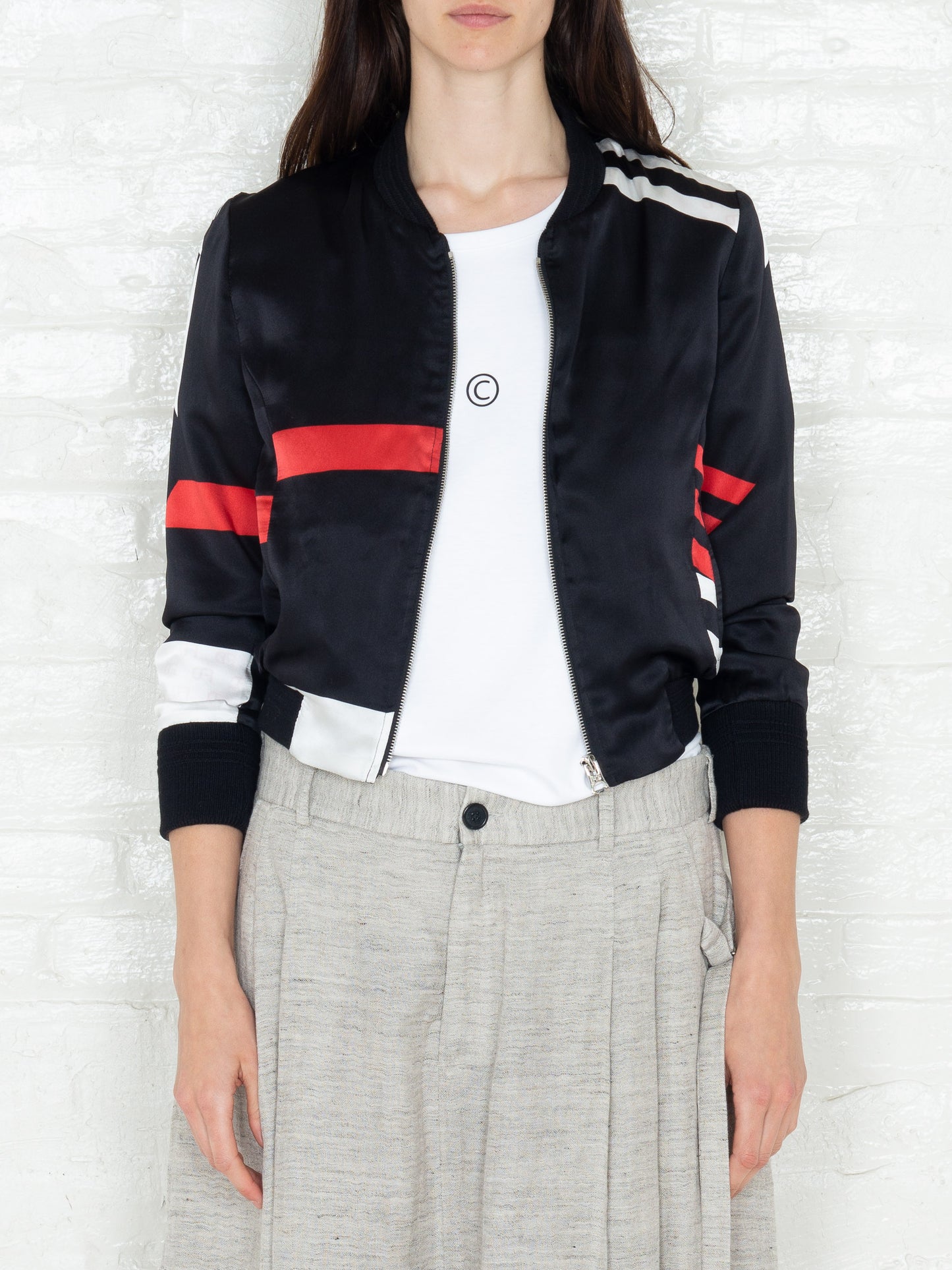 "The Classic Bomber" 3/4 in Black White and Red