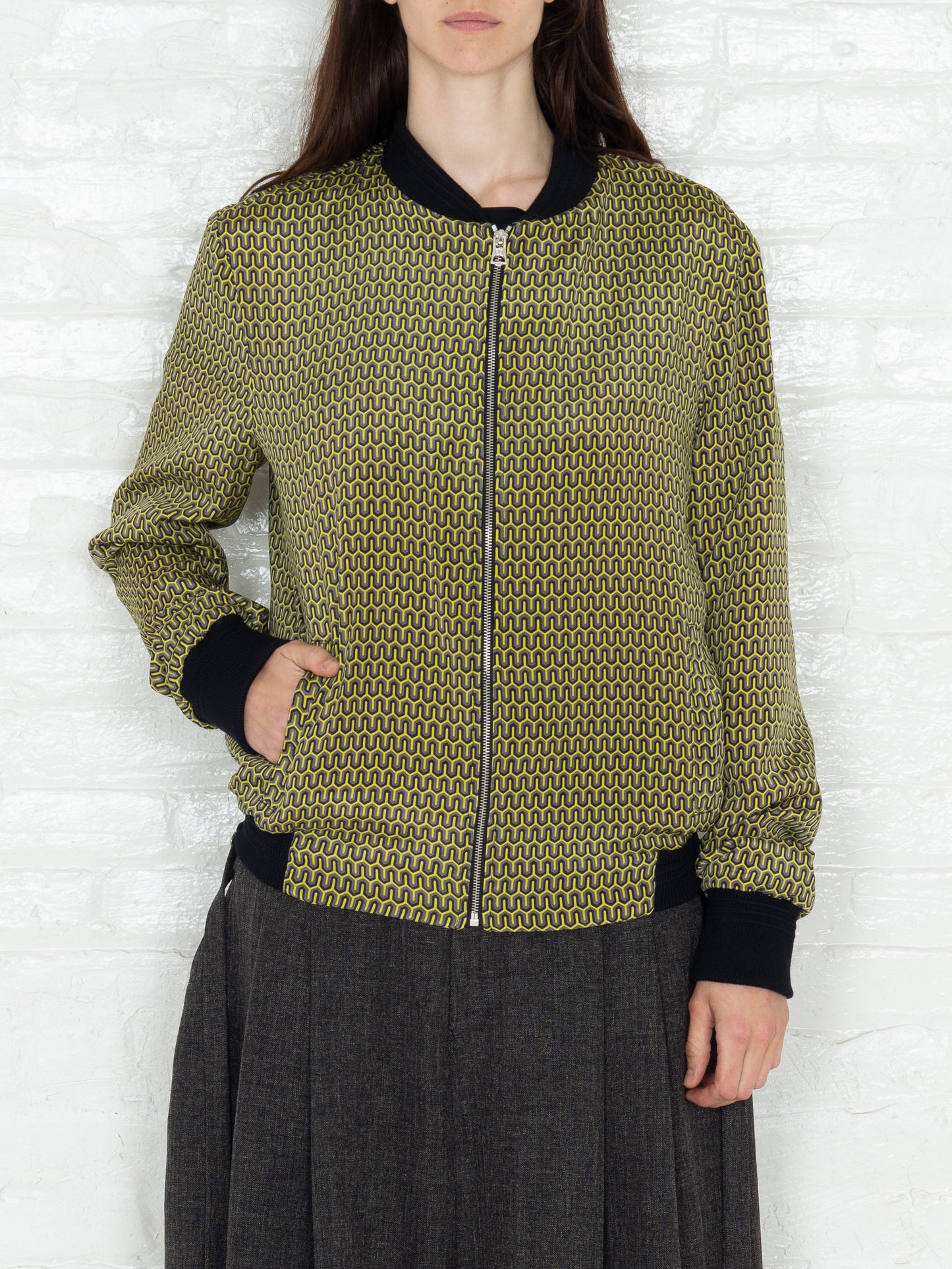 "The Classic Bomber" in a Green Patterned Print