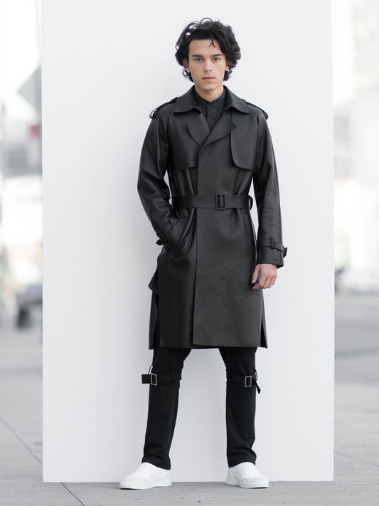 Matrix Black Leather Trench Coat