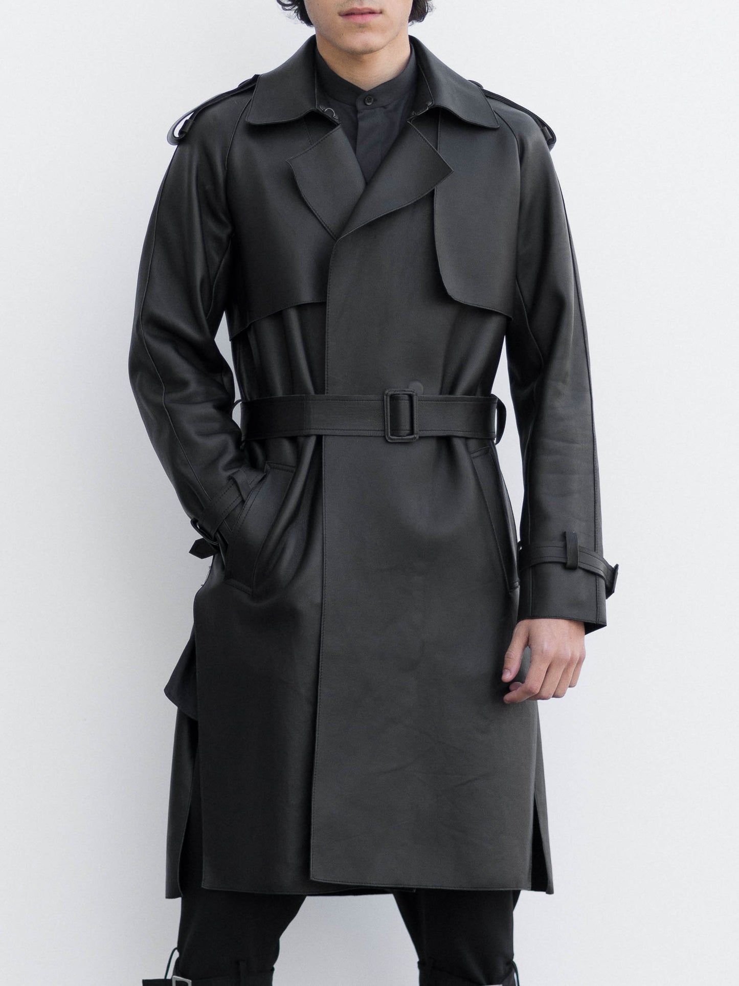 Matrix Black Leather Trench Coat