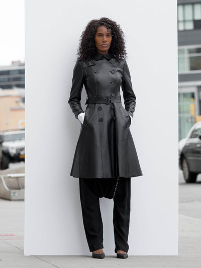 Matrix Black Leather Double-Breasted Coat