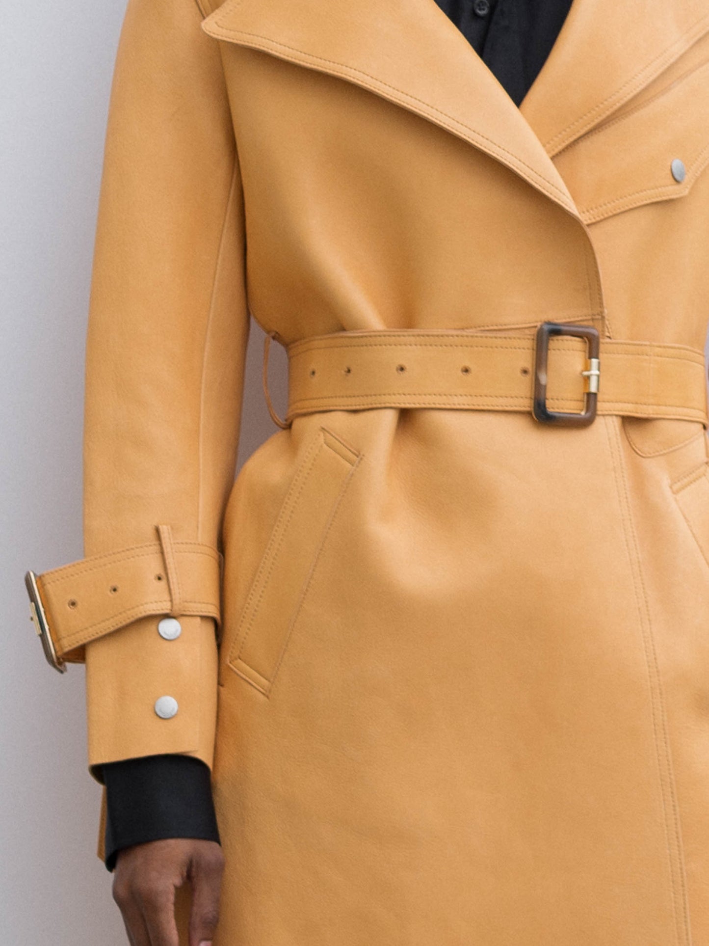 Matrix Yellow Leather Trench Coat With Pocket
