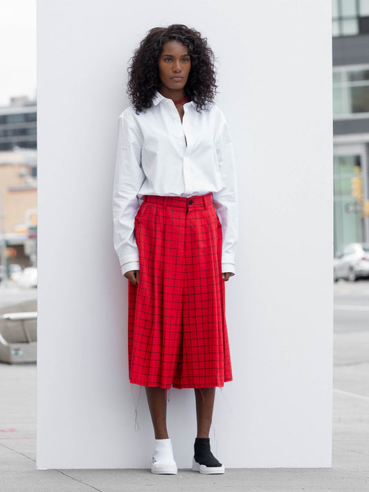 Red Skirt Pants With Black Squares