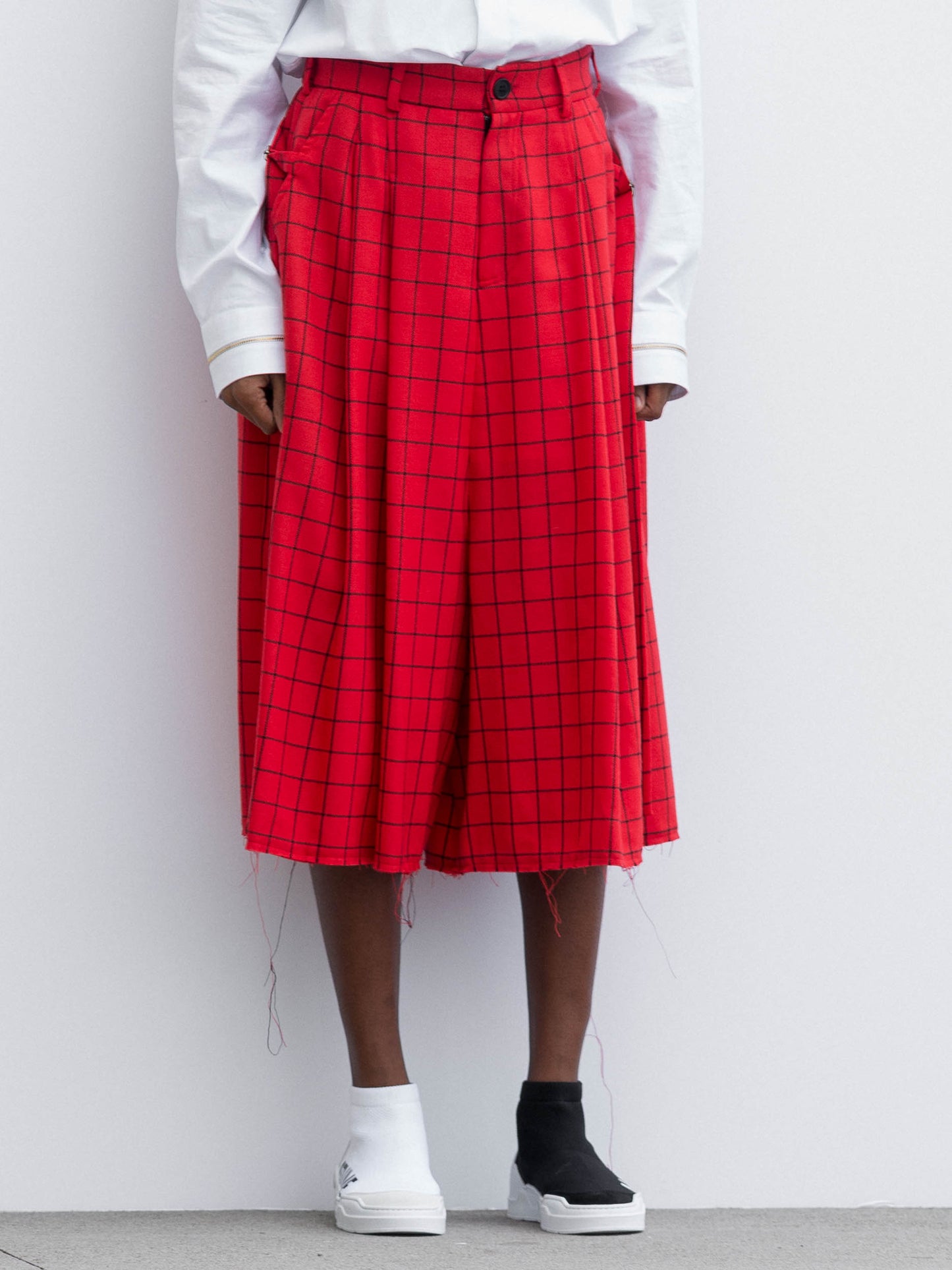 Red Skirt Pants With Black Squares