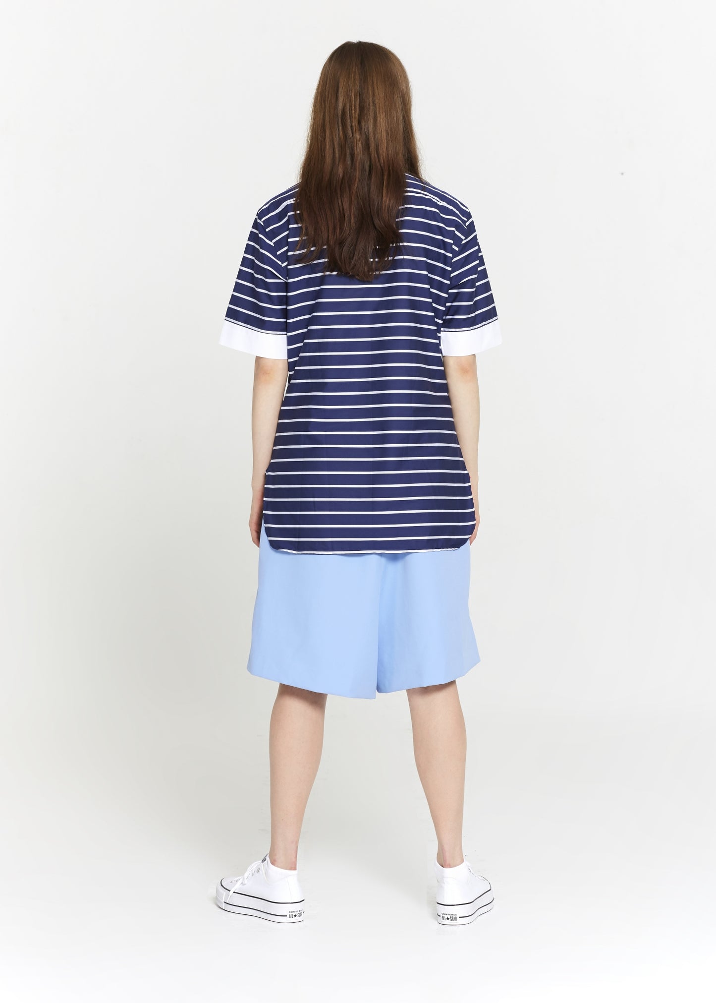 Short Sleeve Blue & White Striped Cotton Tunic