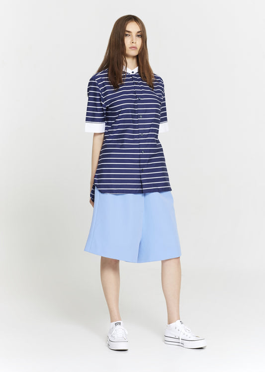 Short Sleeve Blue & White Striped Cotton Tunic