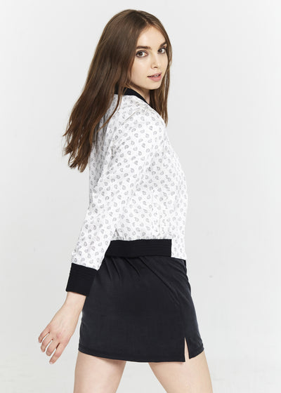 "The Classic Bomber" in White & Black Paisley - 3/4 Cut