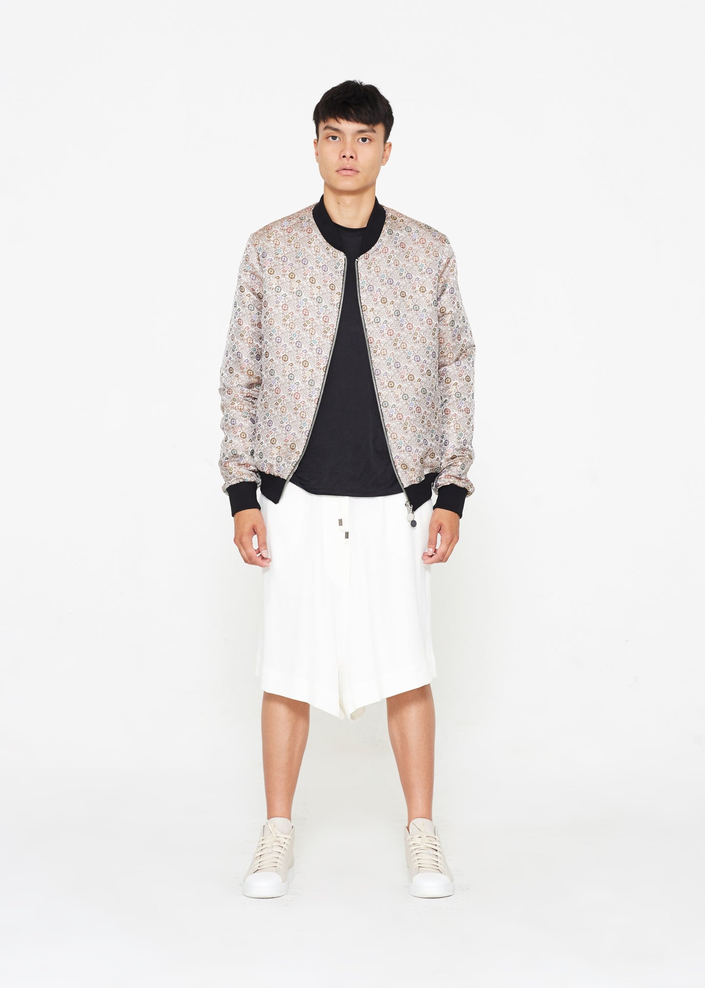"The Limited Edition Crepe Bomber" in Silver Floral