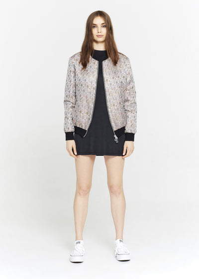 "The Limited Edition Crepe Bomber" in Silver Floral