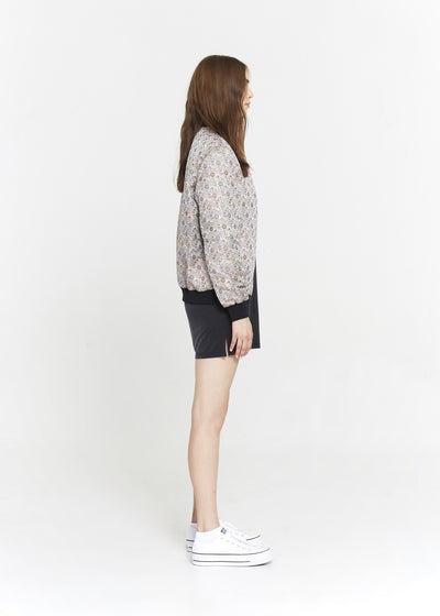 "The Limited Edition Crepe Bomber" in Silver Floral