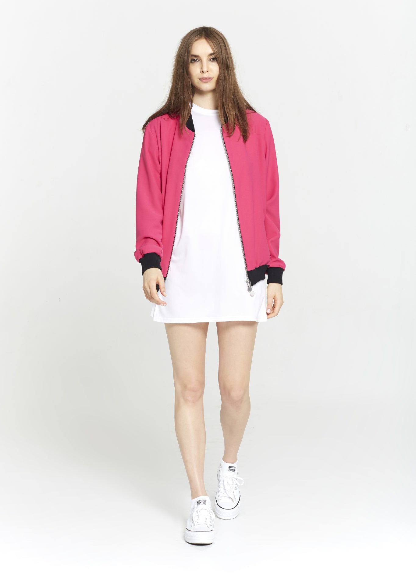 "The Limited Edition Crepe Bomber" in Fuchsia Pink