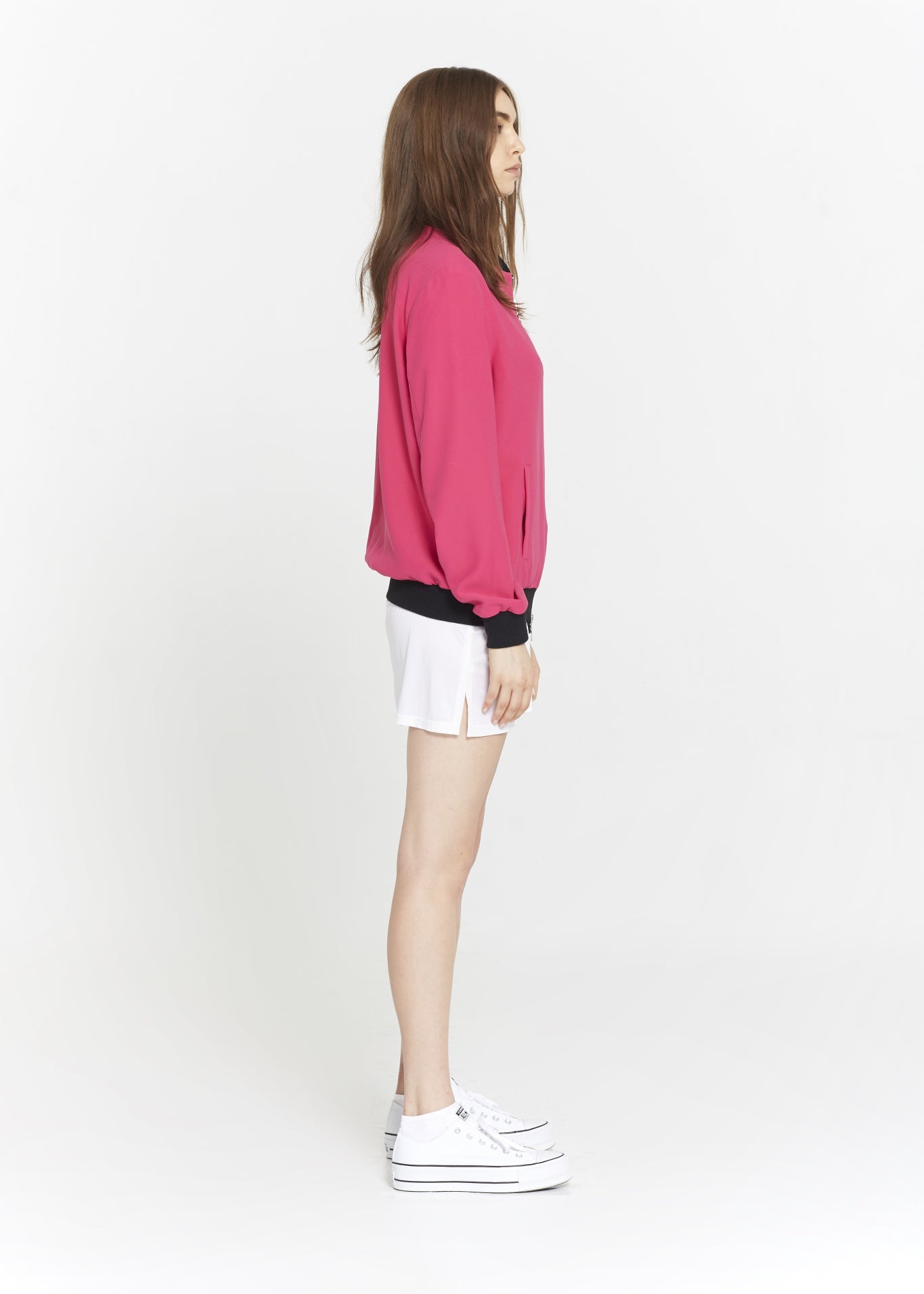 "The Limited Edition Crepe Bomber" in Hot Pink