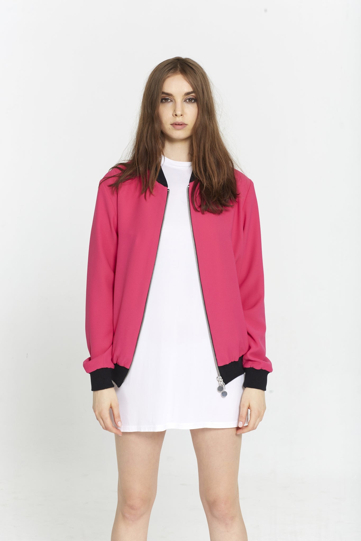 "The Limited Edition Crepe Bomber" in Hot Pink