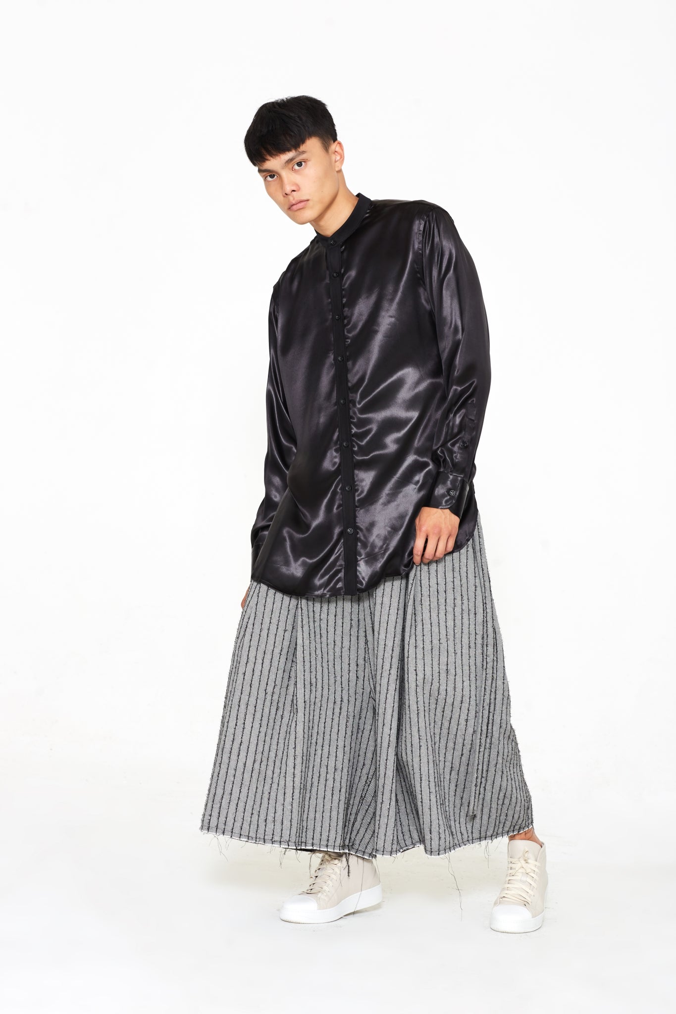 "The Skirt Pant" in Grey and Black Stripes