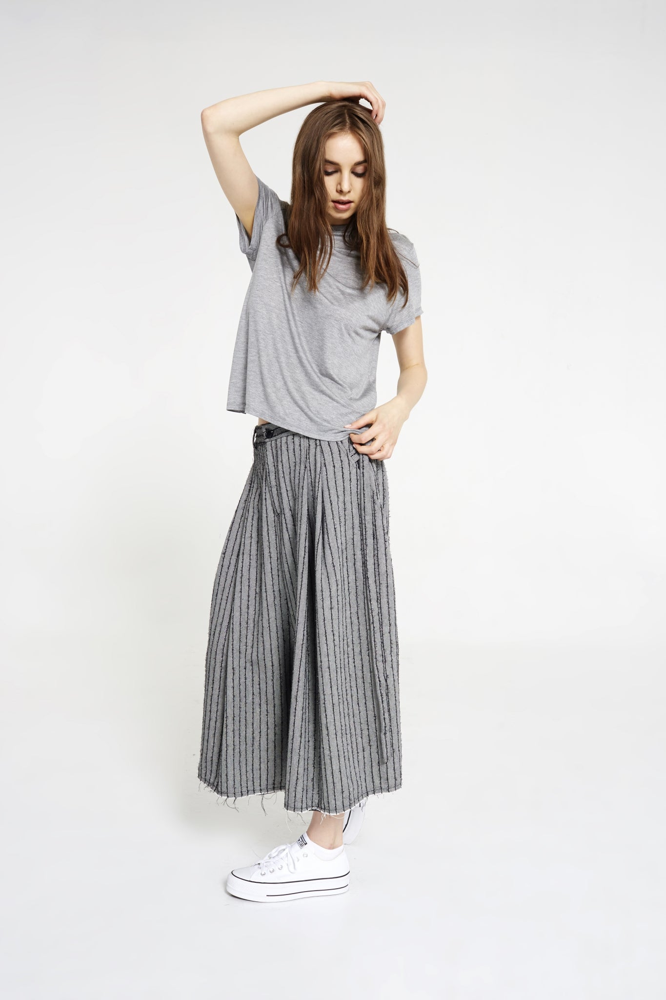 "The Skirt Pant" in Grey and Black Stripes