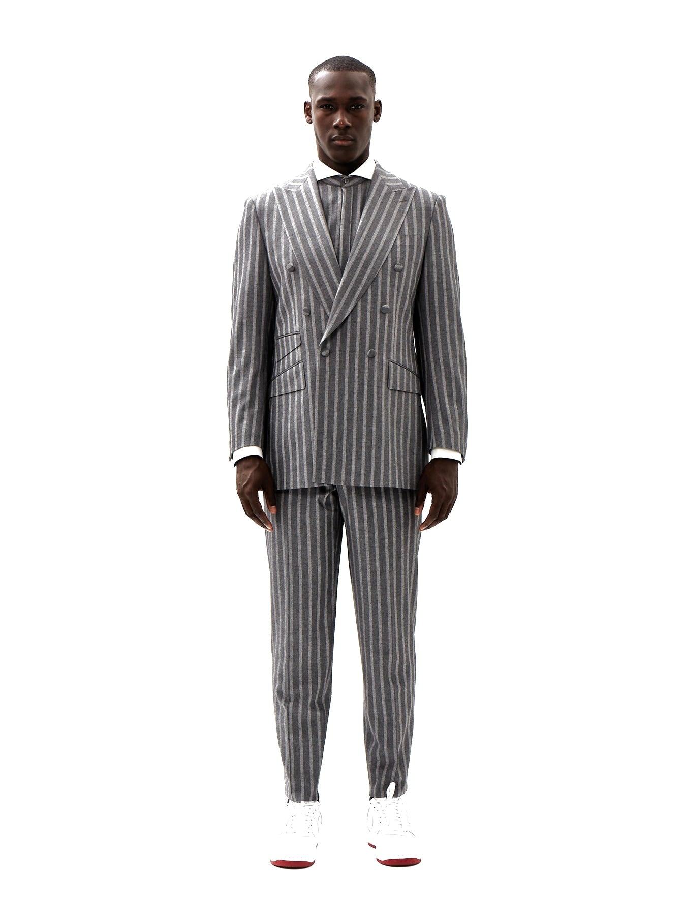 Three Piece Grey Striped Formal Suit - Strippey